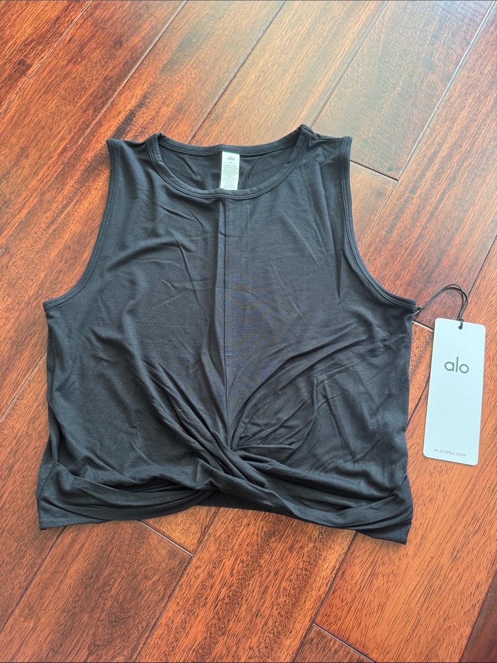ALO Yoga Black Twist-Knot Cropped Tank
